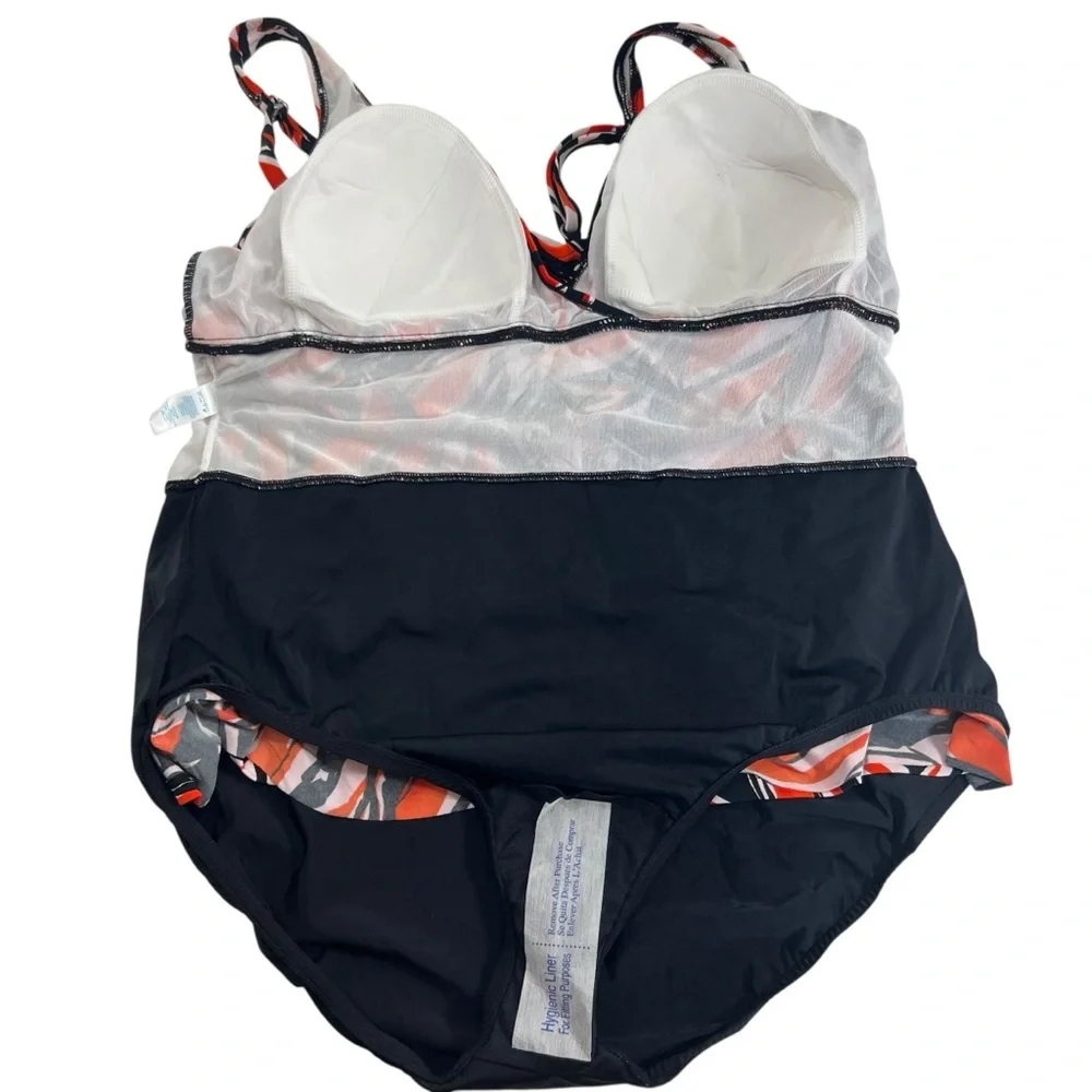 Tropical Escape Womens Plus Triple Tiered Orange Miami Palm Swimsuit